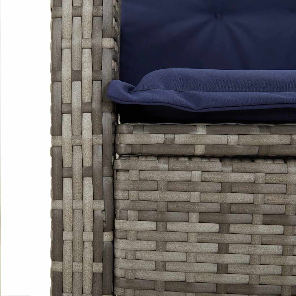 havebænk med hynder og lænefunktion polyrattan grå