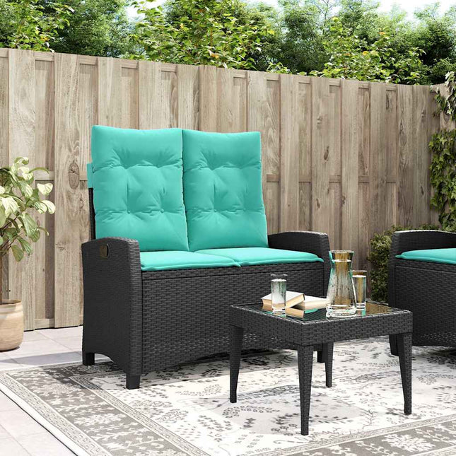 havebænk med hynder og lænefunktion polyrattan sort