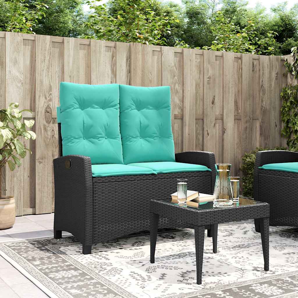 havebænk med hynder og lænefunktion polyrattan sort