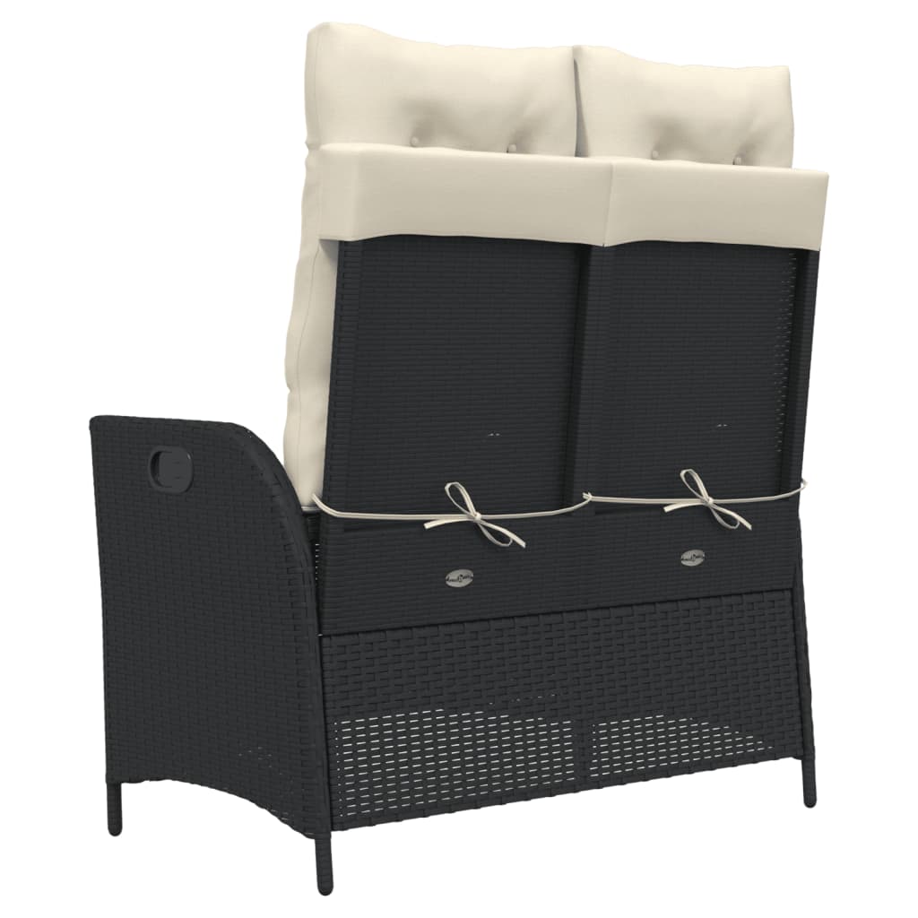 havebænk med hynder og lænefunktion polyrattan sort