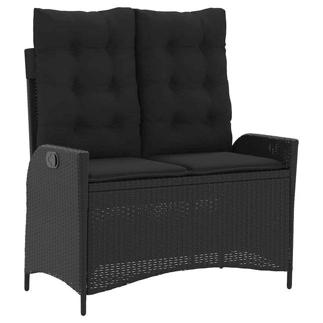 havebænk med hynder og lænefunktion polyrattan sort