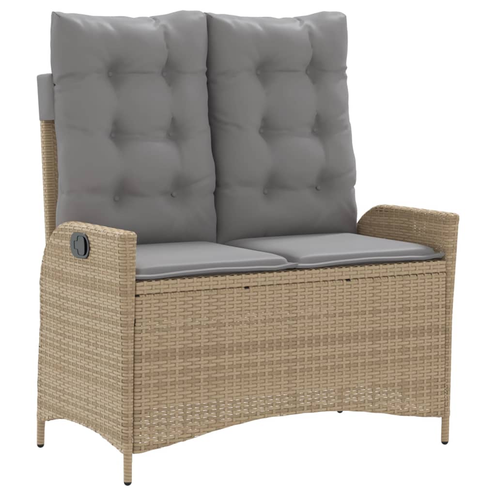 havebænk med hynder og lænefunktion polyrattan beige