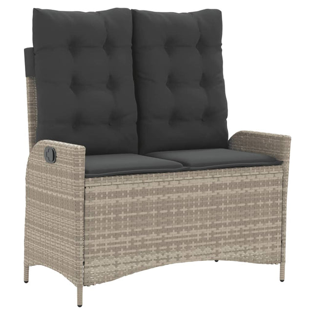 havebænk med hynder og lænefunktion polyrattan lysegrå