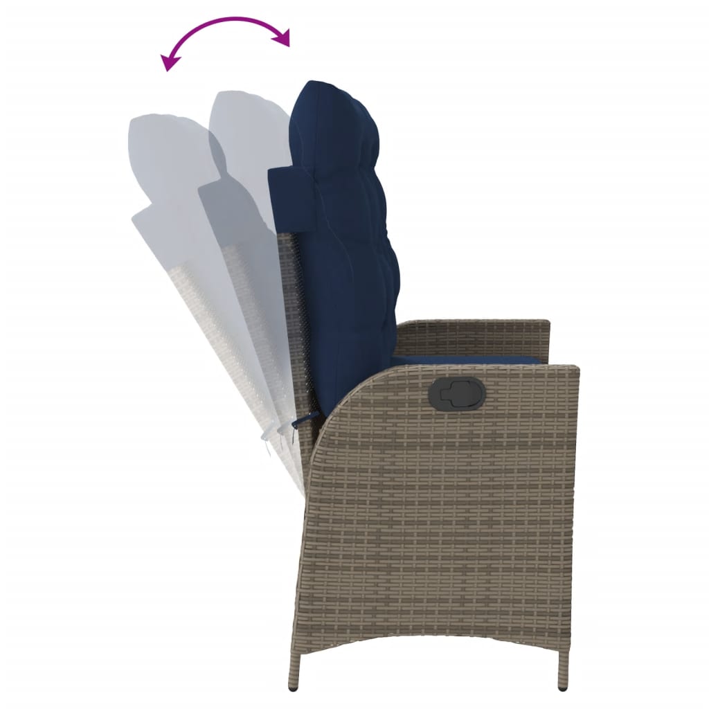 havebænk med hynder og lænefunktion polyrattan grå