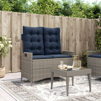 havebænk med hynder og lænefunktion polyrattan grå