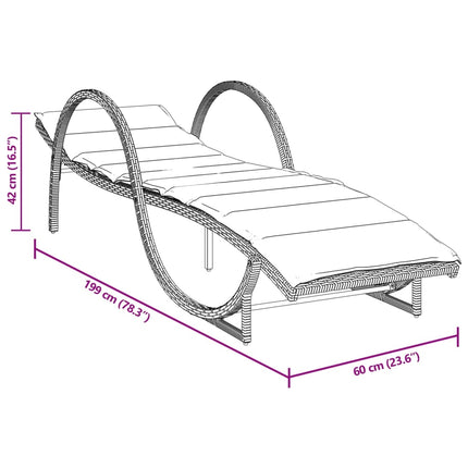 liggestol med hynde 60x199x42 cm polyrattan brun