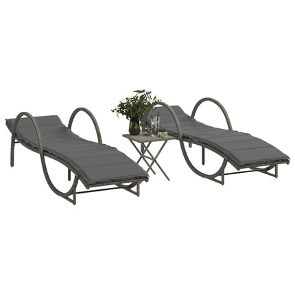 liggestole 2 stk. med bord polyrattan grå