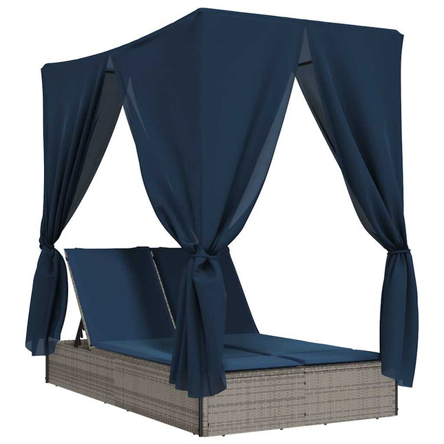 solseng med tag og gardiner polyrattan grå