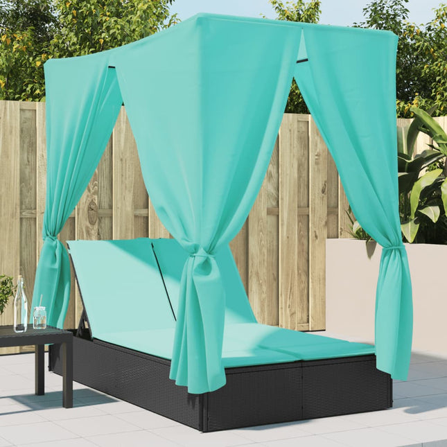 solseng med tag og gardiner polyrattan sort