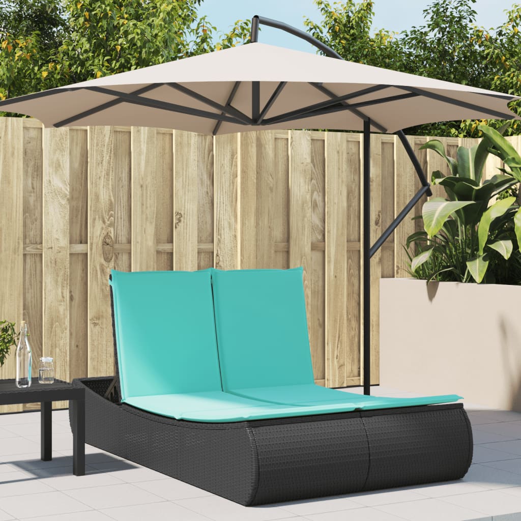 dobbelt loungesofa med hynder polyrattan sort billede