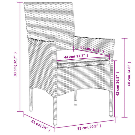 havestole med hynder 2 stk. polyrattan brun