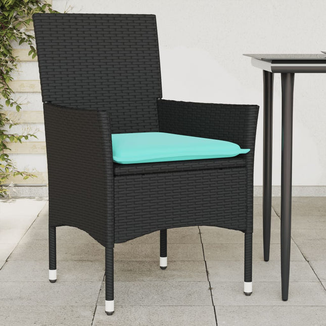havestole med hynder 2 stk. polyrattan sort