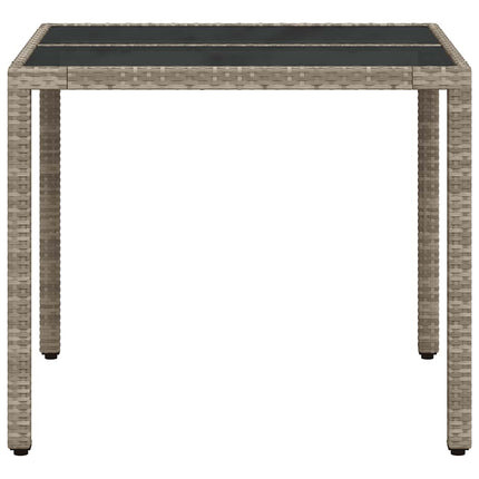 havebord med glastop 90x90x75 cm polyrattan lysegrå