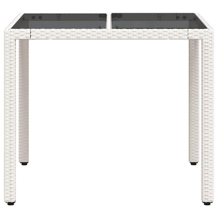 havebord med glastop 90x90x75 cm polyrattan hvid