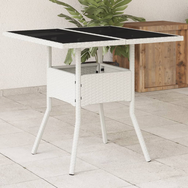 havebord med glastop 80x80x75 cm polyrattan hvid
