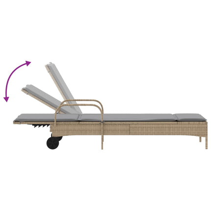 liggestol med hjul og hynde polyrattan beige
