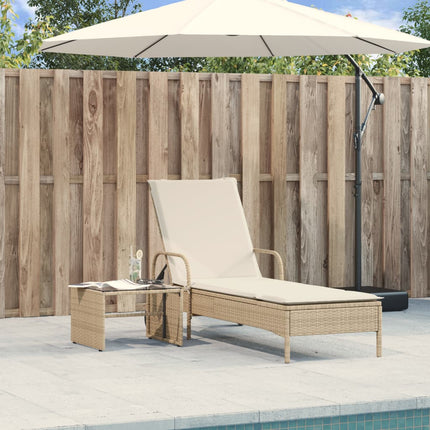 liggestol med hjul og hynde polyrattan beige
