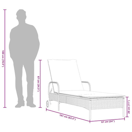 liggestol med hjul og hynder brun polyrattan