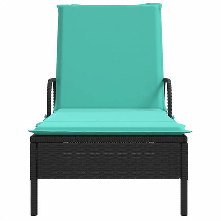 liggestol med hjul og hynder sort polyrattan