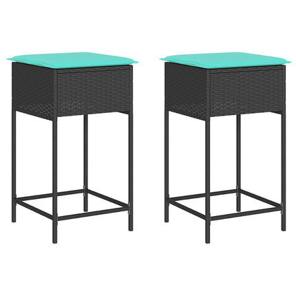 havebarstole med hynder 2 stk. sort polyrattan