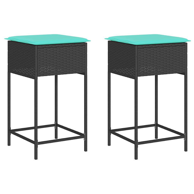havebarstole med hynder 2 stk. sort polyrattan