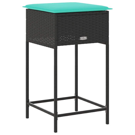 havebarstole med hynder 2 stk. sort polyrattan