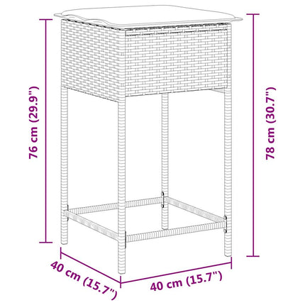havebarstole med hynder 2 stk. sort polyrattan