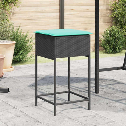 havebarstole med hynder 2 stk. sort polyrattan