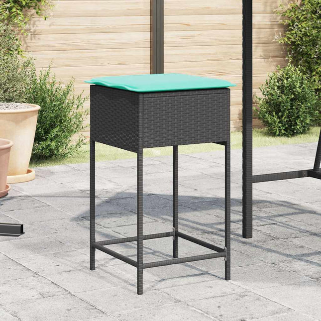 havebarstole med hynder 2 stk. sort polyrattan