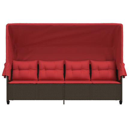 loungesofa med baldakin og hynder polyrattan brun