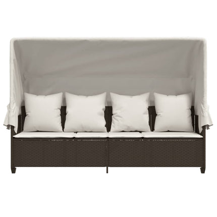 loungesofa med baldakin og hynder polyrattan brun