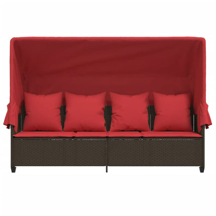 loungesofa med baldakin og hynder polyrattan brun