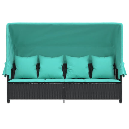 loungesofa med baldakin og hynder polyrattan sort