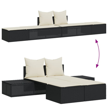 dobbelt loungesofa med hynder polyrattan sort