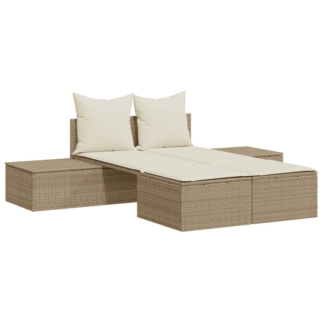 solseng med hynder polyrattan beige
