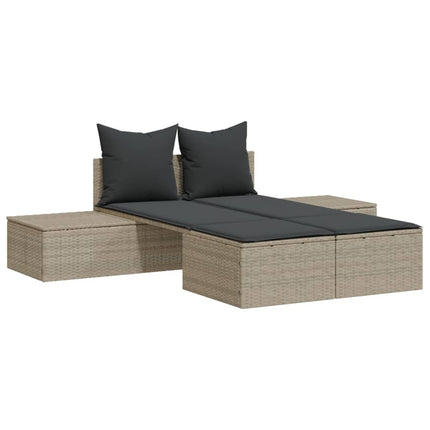 solseng med hynder polyrattan lysegrå