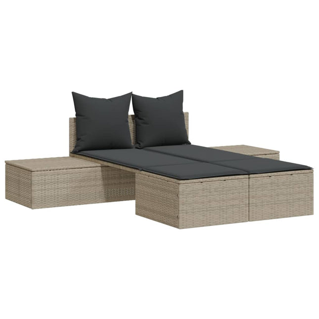 solseng med hynder polyrattan lysegrå