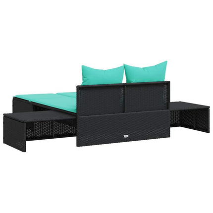 dobbelt liggestol med hynder sort polyrattan