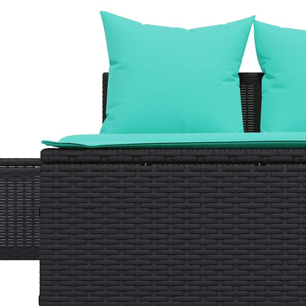 dobbelt liggestol med hynder sort polyrattan
