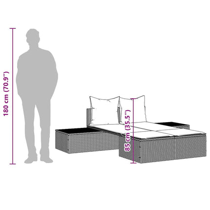 dobbelt liggestol med hynder sort polyrattan