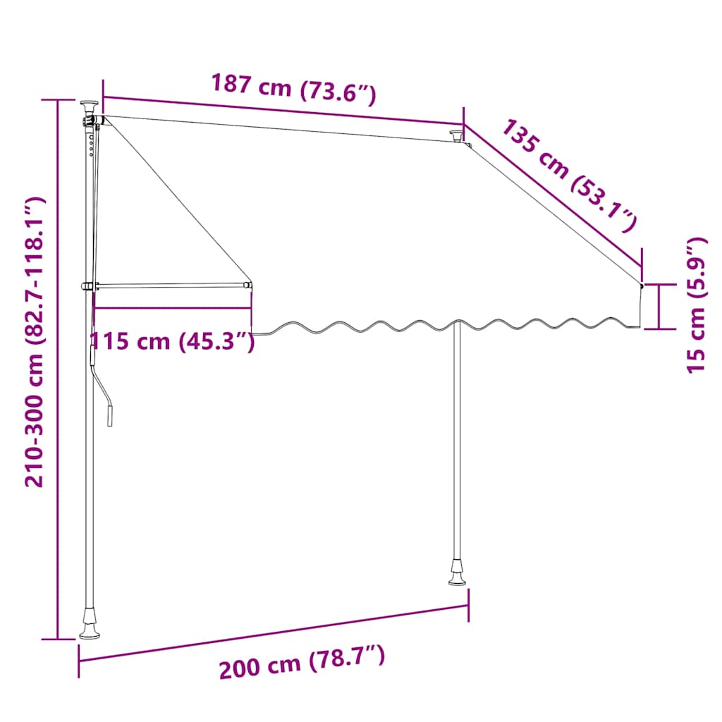 markise 200x115 cm sammenrullelig stof og stål cremefarvet