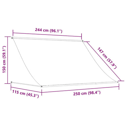 markise 250x150 cm sammenrullelig stof og stål antracitgrå
