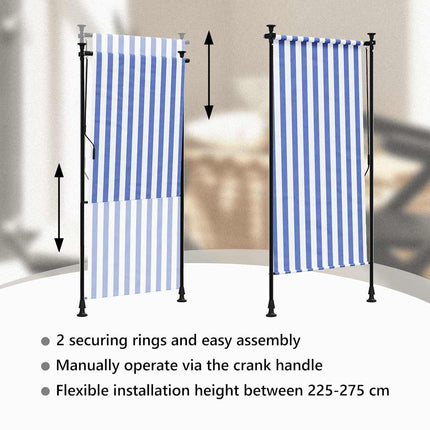 udendørs rullegardin 100x270 cm stof og stål blå og hvid