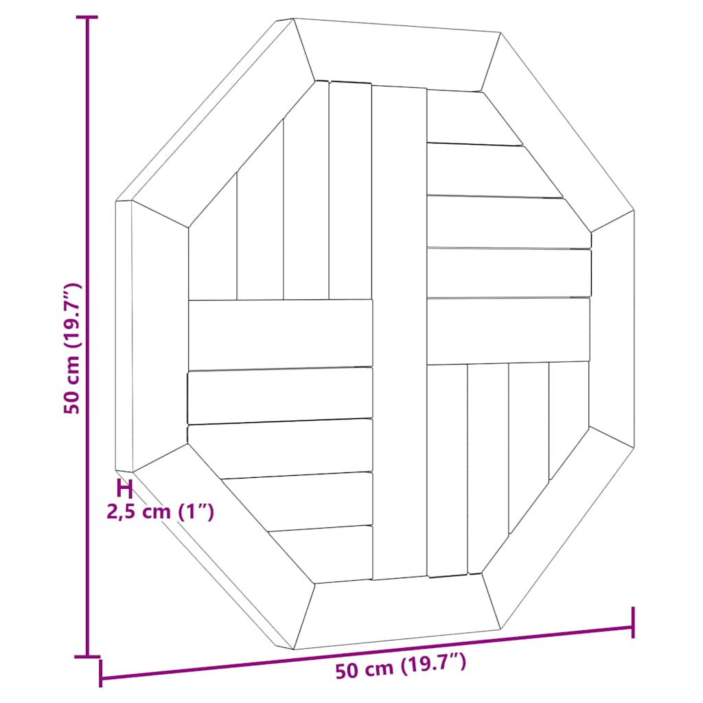 bordplade 50x50x2,5 cm ottekantet massivt teaktræ