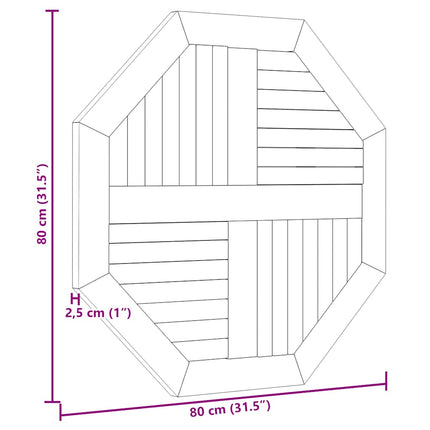 bordplade 80x80x2,5 cm ottekantet massivt teaktræ