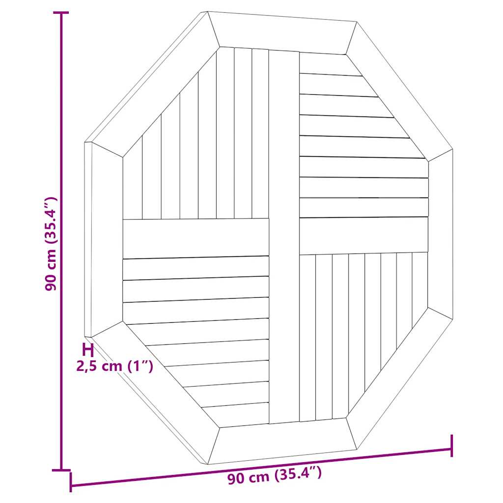 bordplade 90x90x2,5 cm ottekantet massivt teaktræ