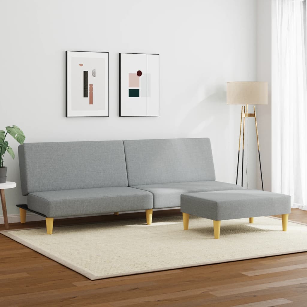2-personers sovesofa med fodskammel stof lysegrå