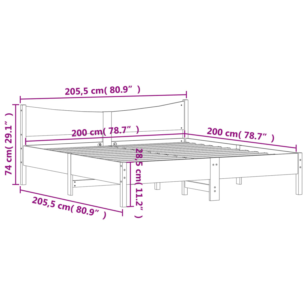 sengeramme uden madras 200x200 cm massivt fyrretræ gyldenbrun