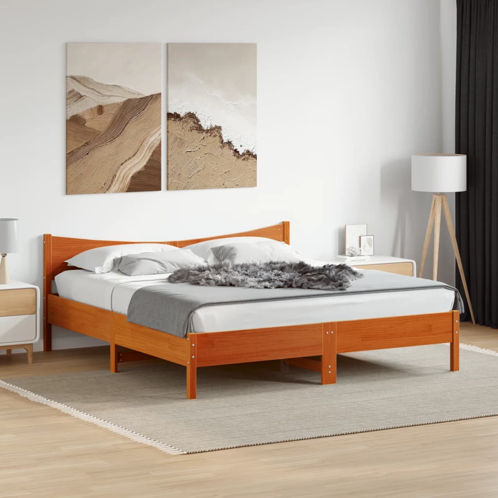 sengeramme uden madras 200x200 cm massivt fyrretræ gyldenbrun