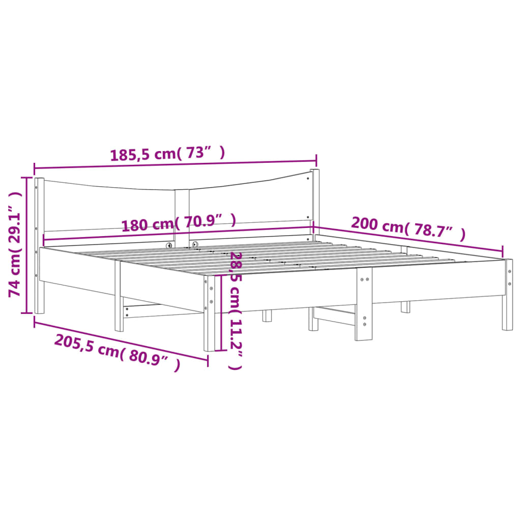 sengeramme uden madras 180x200 cm massivt fyrretræ hvid